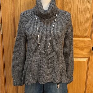 Banana Republic Gray Merino Cowl Neck Cable Knit Fit-and-Flare Tunic Sweater